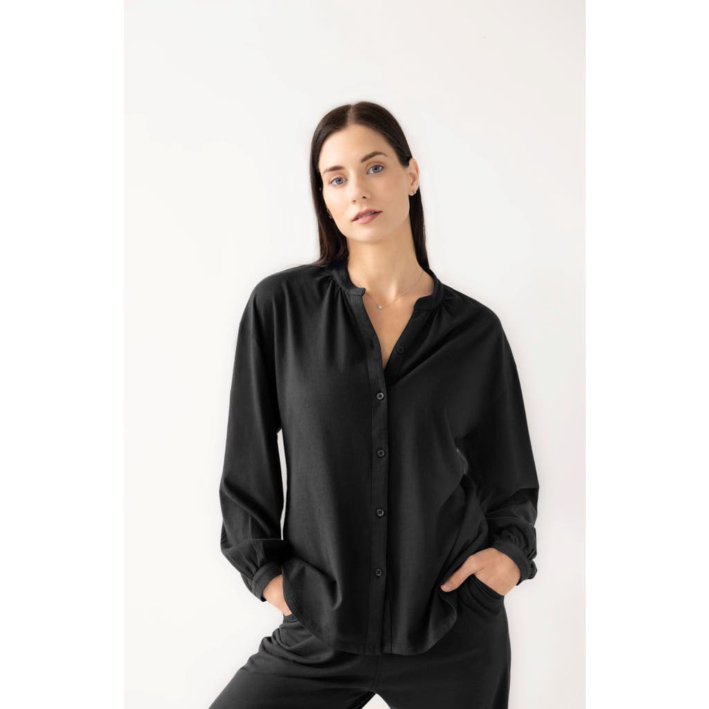 Salua Mandarin Collar Soft Pima Cotton Pajamas In Black