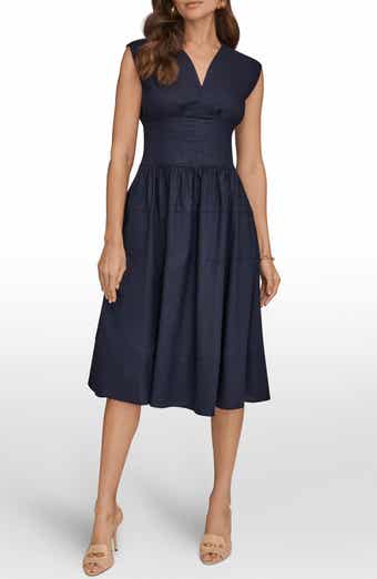 Cap Sleeve Illusion Knit A-Line Midi Dress