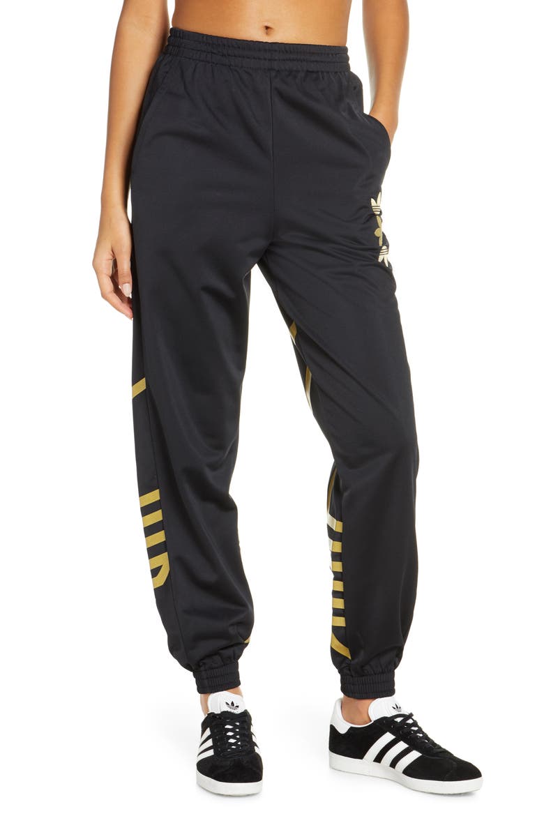 adidas Large Logo Track Pants, Main, color, BLACK/ GOLD MET.
