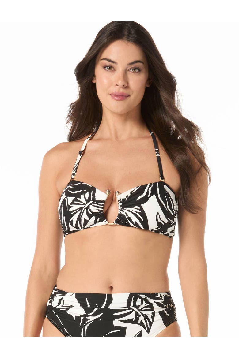 U-Ring Bandeau Bikini Swim Top, Alternate, color, Black/White