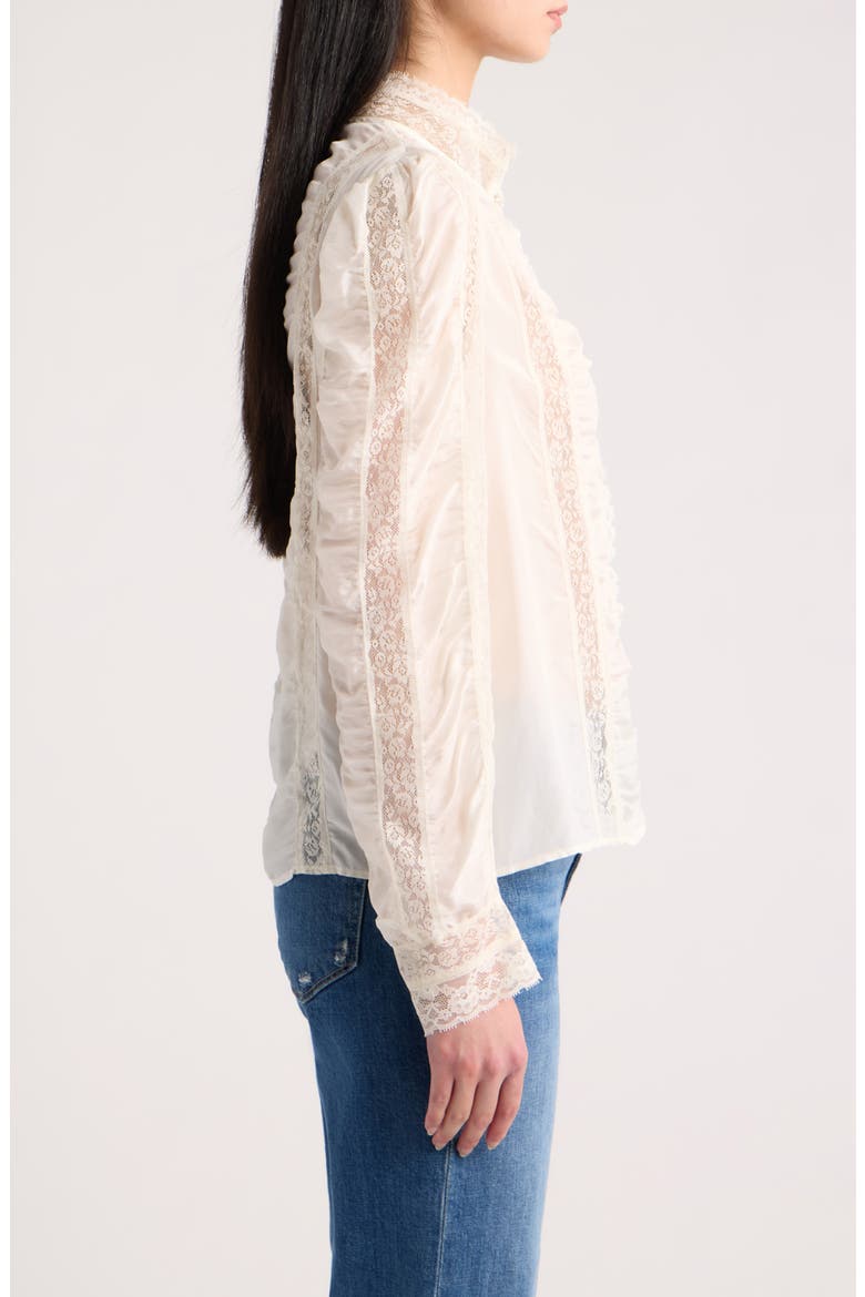 Jacque Lace Silk Paneled Button-Up Shirt, Alternate, color, CHAI WHIP