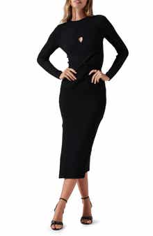 ASTR the Label Cutout Long Sleeve Ribbed Midi Sweater Dress