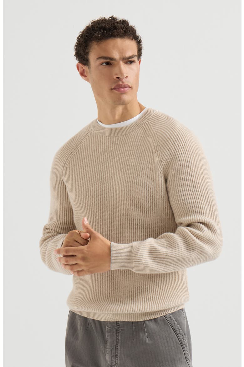 Cashmere English rib sweater with raglan sleeves, Main, color, Sand