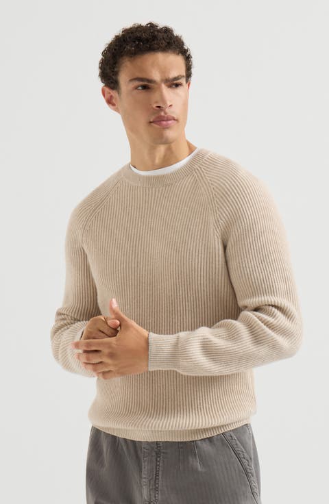 Cashmere English rib sweater with raglan sleeves