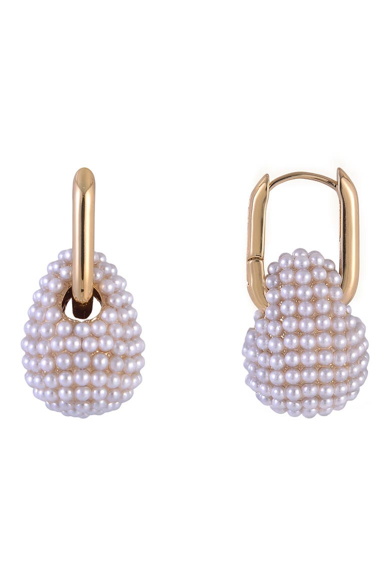 Faux Pearl Drop Huggie Hoop Earrings, Alternate, color, WHITE
