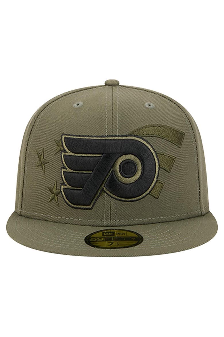 Men's New Era  Olive Philadelphia Flyers Military Appreciation Flag 59FIFTY Fitted Hat, Alternate, color, Olive