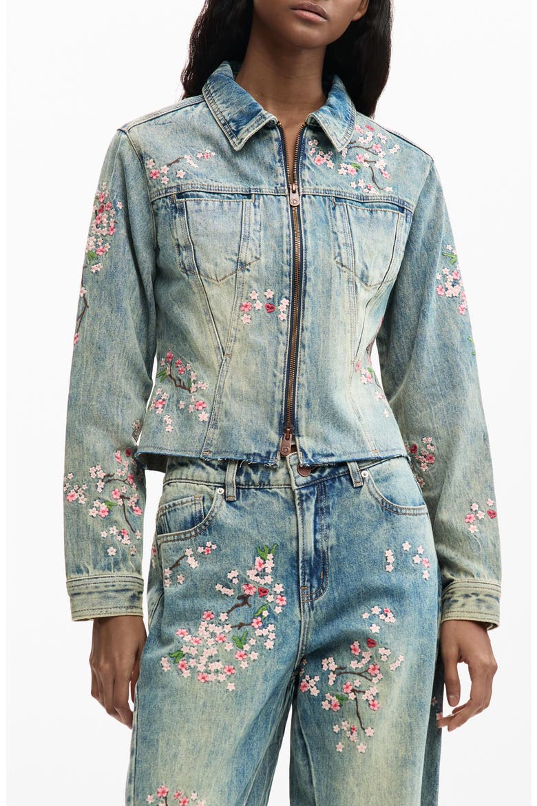 Embroidered Denim Trucker Jacket, Main, color, BLUE