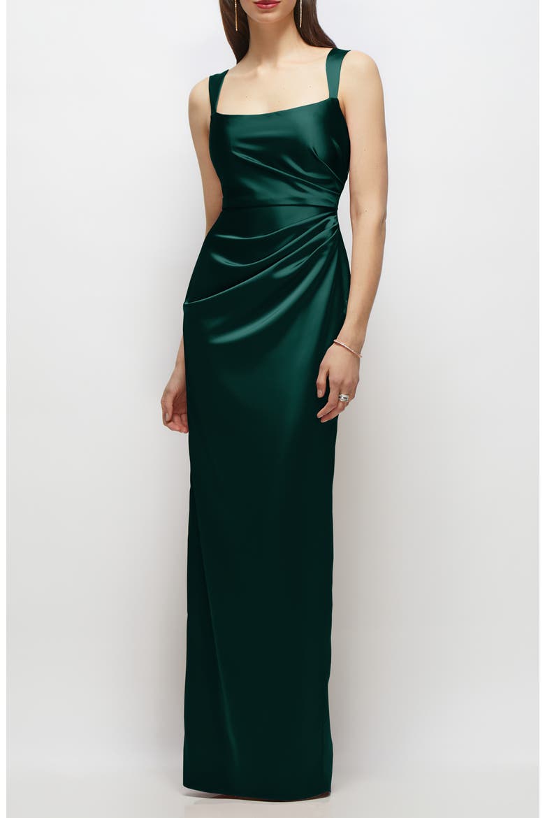 Square Neck Satin Charmeuse Column Gown, Main, color, EVERGREEN