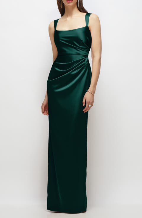 Square Neck Satin Charmeuse Column Gown