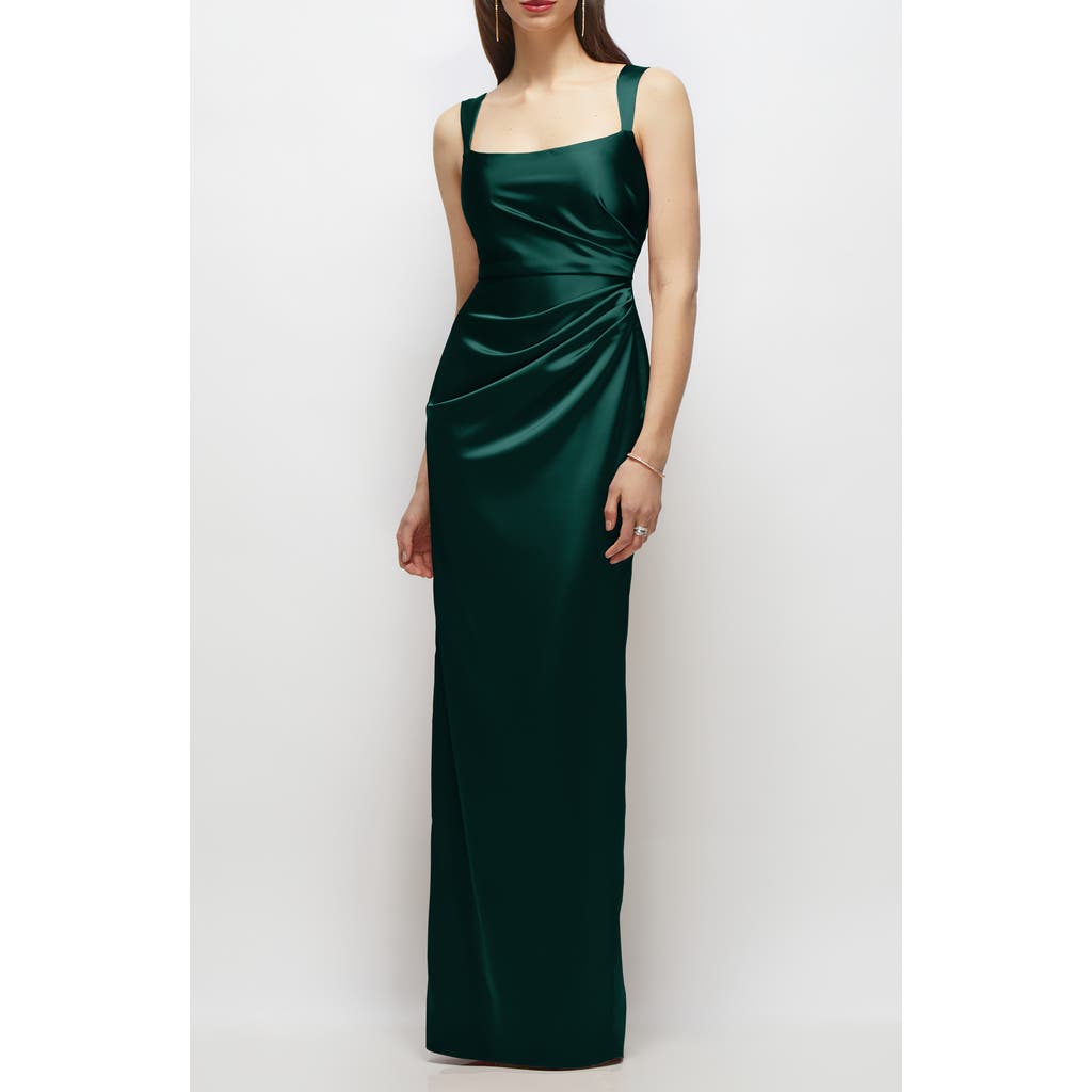 After Six Square Neck Satin Charmeuse Column Gown In Green