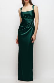 After Six Square Neck Satin Charmeuse Column Gown