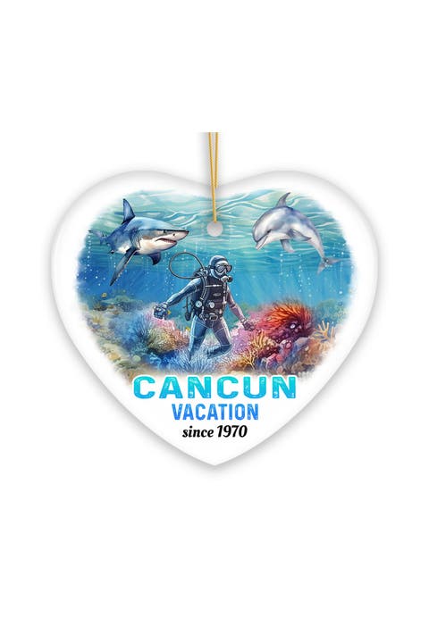 Cancun Diving Heart Ceramic Ornament