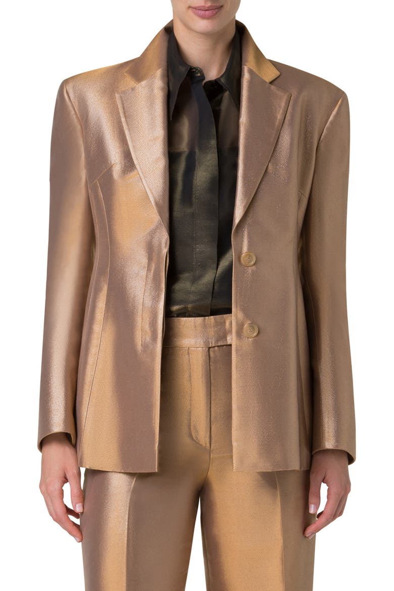 Walker Metallic Silk Blend Blazer, Main, color, 042 GOLD