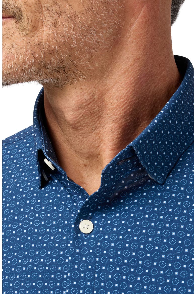 Leeward Trim Fit Navy Medallion Print Short Sleeve Button-Up Shirt, Alternate, color, MIDNIGHT NAVY MEDALLION PRINT