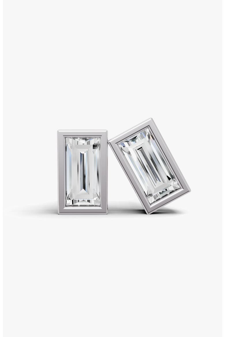 Studs Earrings 14K Gold 0.75 ct Sereia Baguette Bezel, Main, color, White Gold