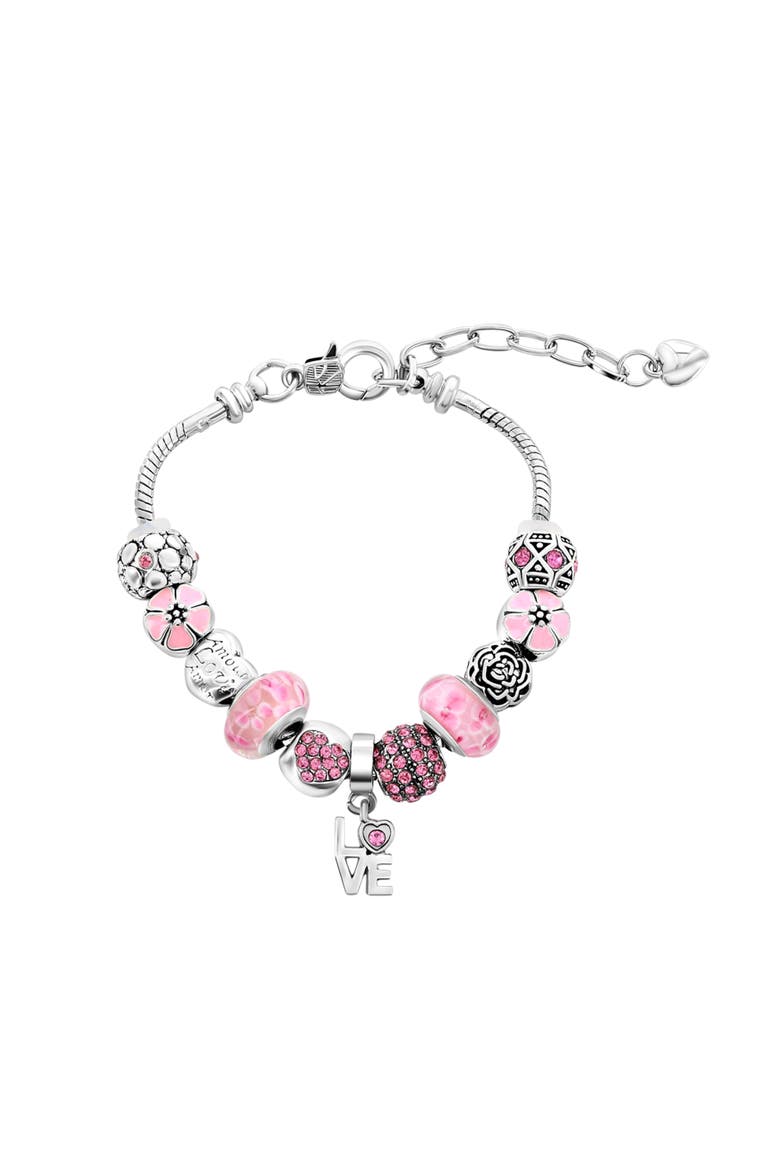 "Love" Pink Crystal Charm Bracelet, Main, color, Pink