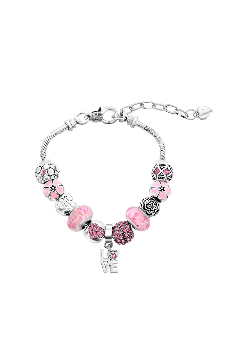 Donatello Gian "Love" Pink Crystal Charm Bracelet, Main, color, Pink