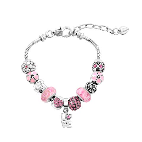 "Love" Pink Crystal Charm Bracelet