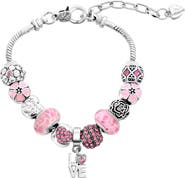 Donatello Gian "Love" Pink Crystal Charm Bracelet