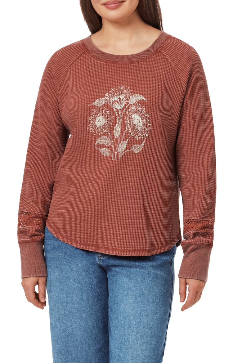 Nella Graphic Waffle Sweater, Main, color, MERLOT SUNFLOWER