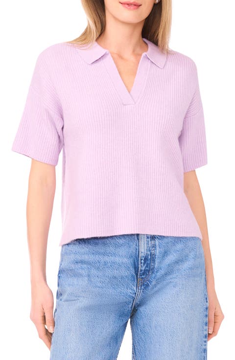 Short Sleeve Johnny Collar Sweater