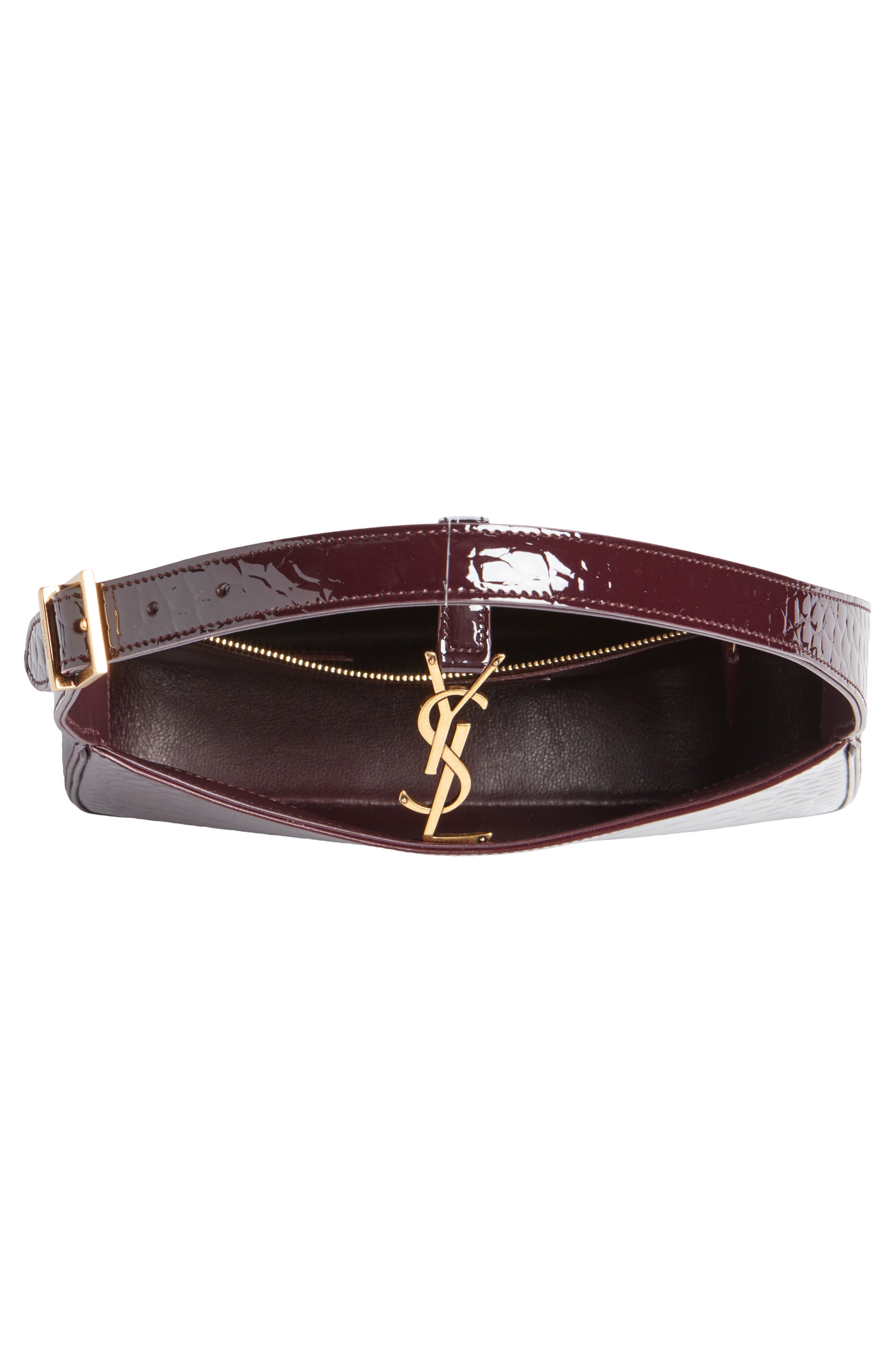 Saint Laurent Le 5 à 7 Croc Embossed Patent Leather Shoulder Bag, Alternate, color, Dark Aubergine