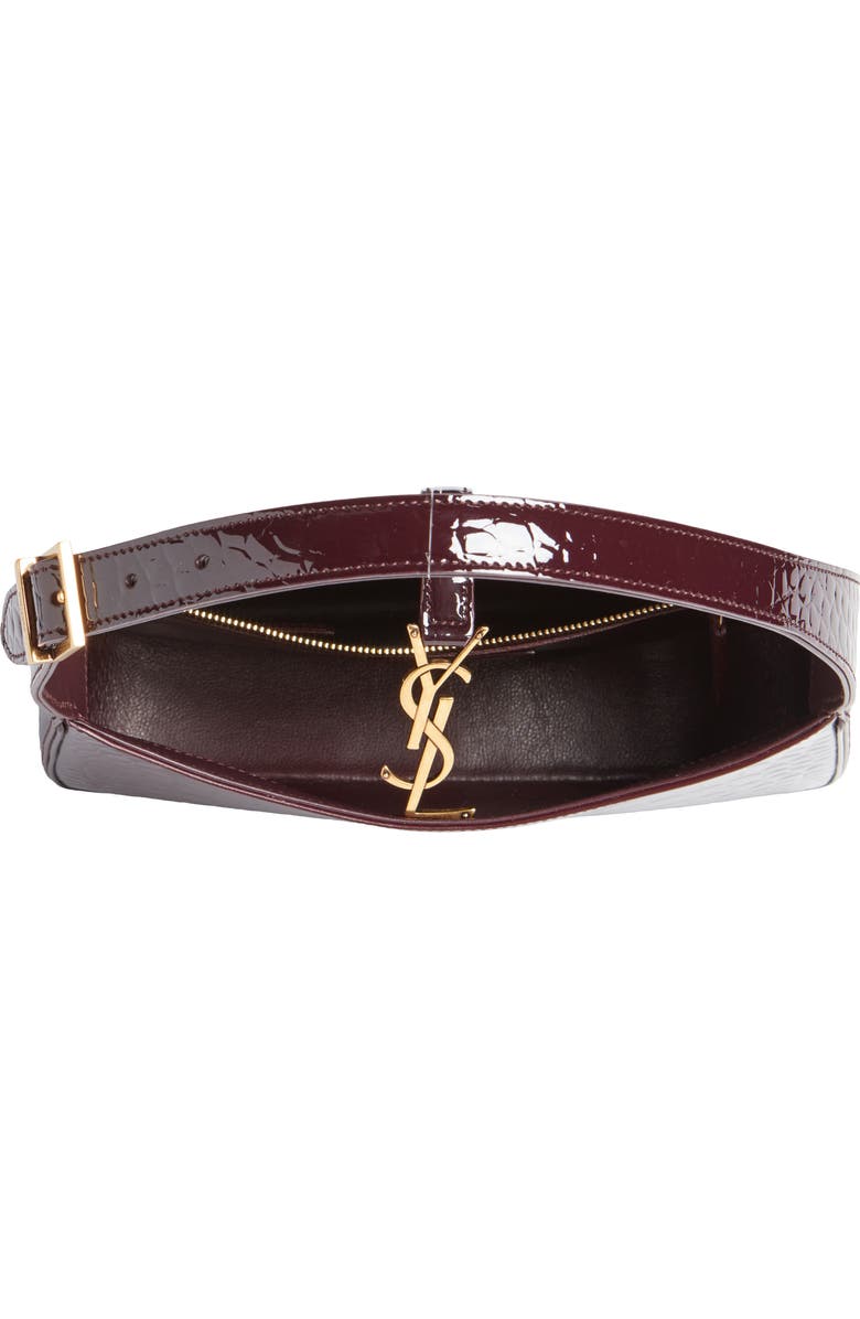 Saint Laurent Le 5 à 7 Croc Embossed Patent Leather Shoulder Bag, Alternate, color, Dark Aubergine