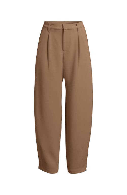 Lands' End Crepe High Rise Pleated Barrel Leg Ankle Pants In Brown