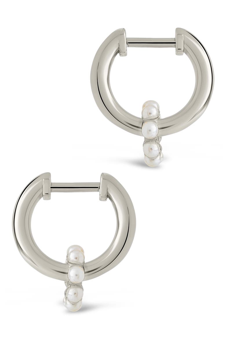 Alana Imitation Pearl Huggie Hoop Earrings, Alternate, color, SILVER