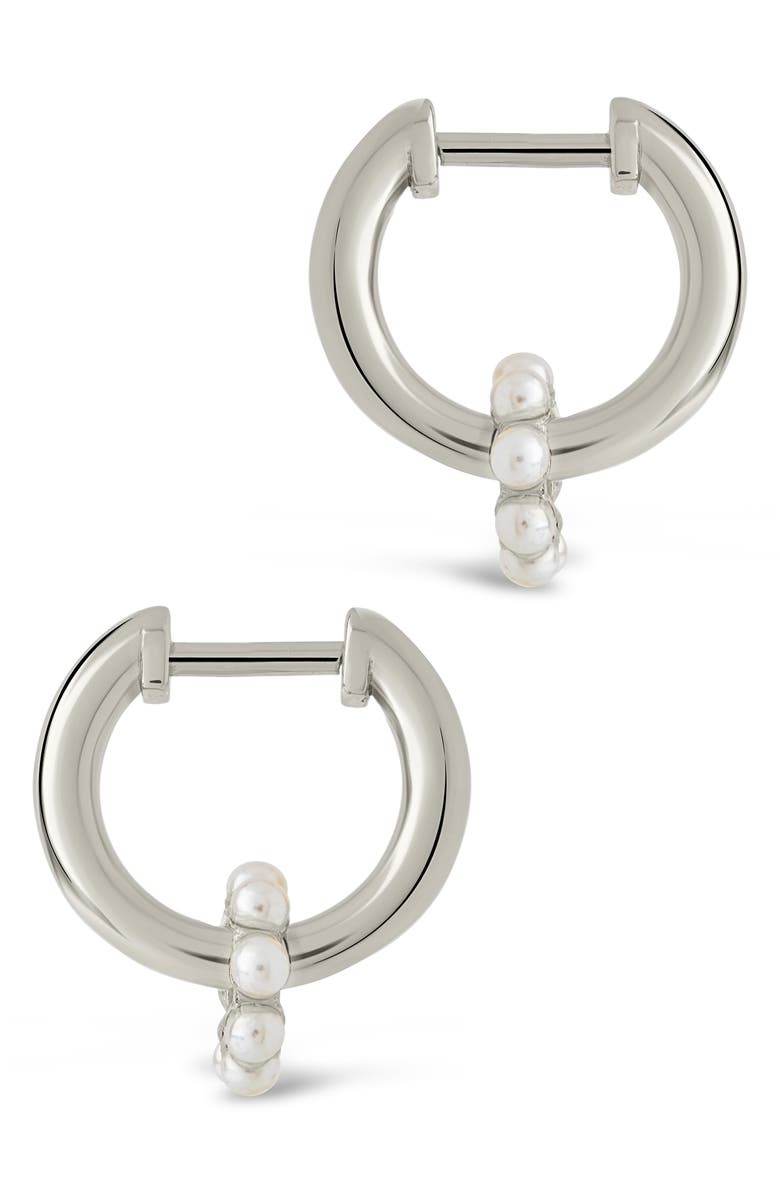 Sterling Forever Alana Imitation Pearl Huggie Hoop Earrings, Alternate, color,