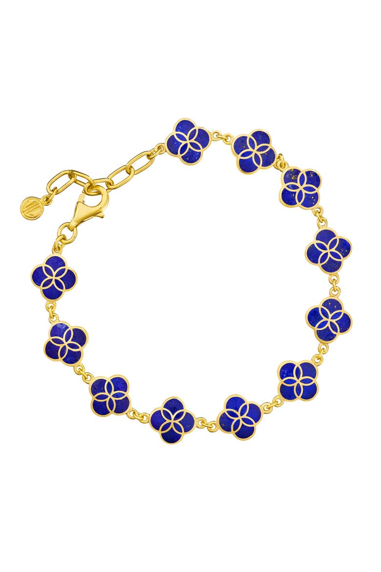 Sterling With 18K Gold Overlay And Gemstones All Over Petal Bracelet, Main, color, Blue