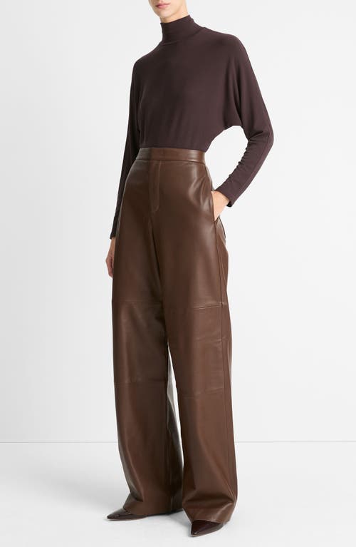 Vince Leather Wide Leg Utility Pants In Walnut