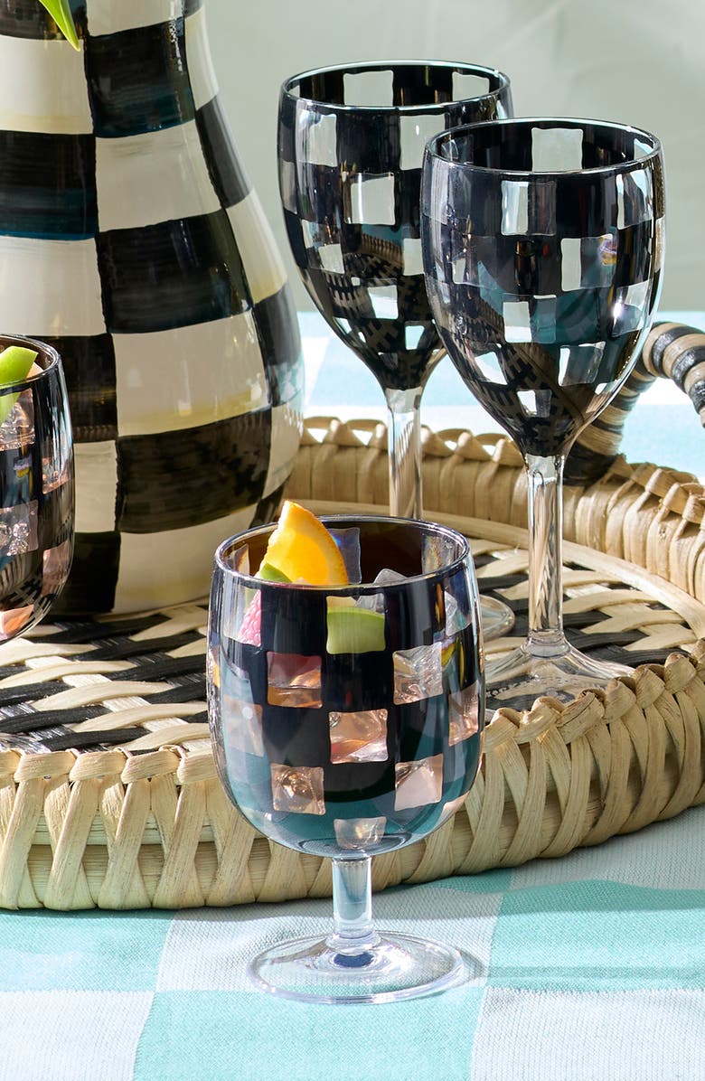 MACKENZIE CHILDS Set of 4 Black Check Acrylic Water Goblets, Alternate, color, Black