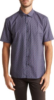 WESTZEROONE Alvin Floral Print Short Sleeve Button-Up Shirt
