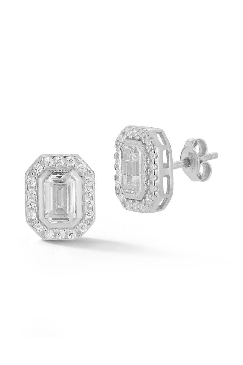 Cubic Zirconia Halo Stud Earrings, Main, color, SILVER