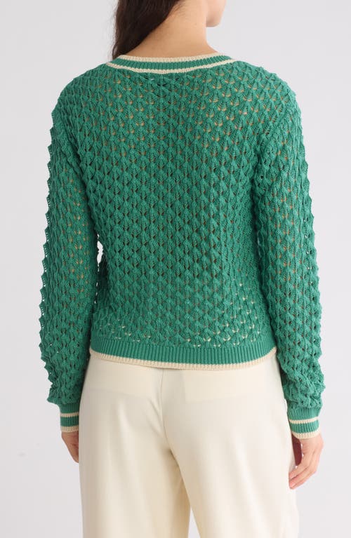 Laundry By Shelli Segal Crochet Stitch Knit V-neck Sweater In Green