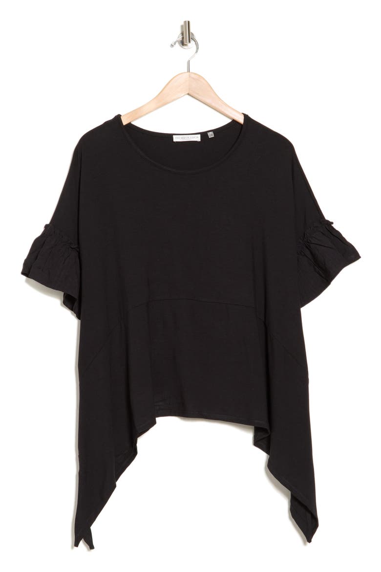 Ruffle Short Sleeve Sharkbite Hem Top, Alternate, color, BLACK