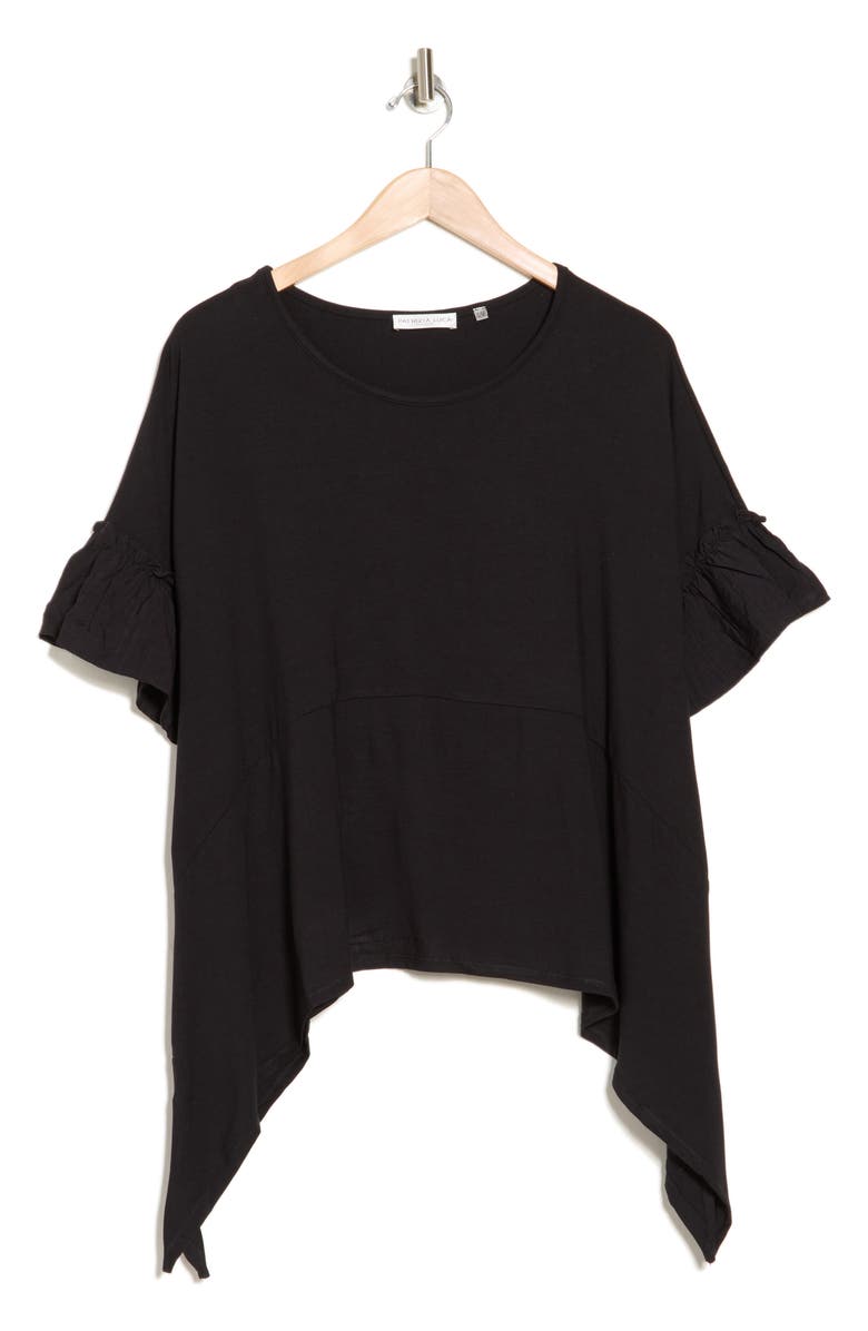 PATRIZIA LUCA Ruffle Short Sleeve Sharkbite Hem Top, Alternate, color, Black