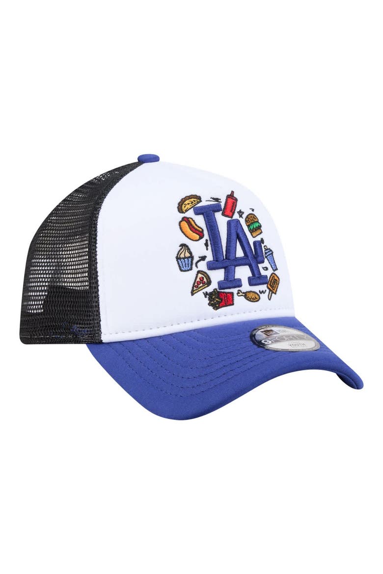 Youth New Era White/Royal Los Angeles Dodgers Food A-Frame 9FORTY Trucker Adjustable Hat, Alternate, color, White
