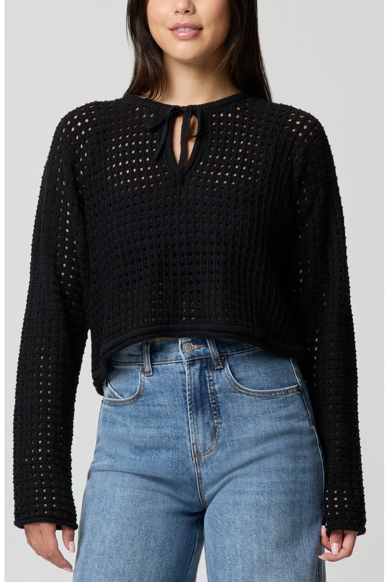 Keyhole Open Knit Crop Sweater, Main, color, BLACK