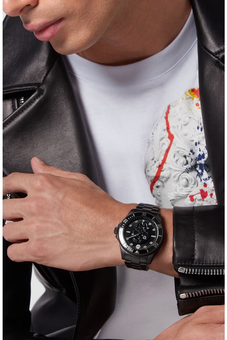 The $kull Carbon Fiber Dial Bracelet Watch, 44mm, Alternate, color, IP BLACK