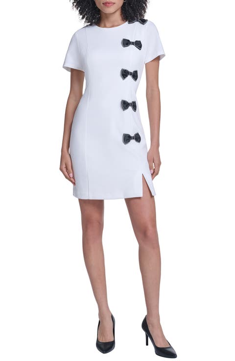 Scuba Rhinestone Bow Sheath Dress