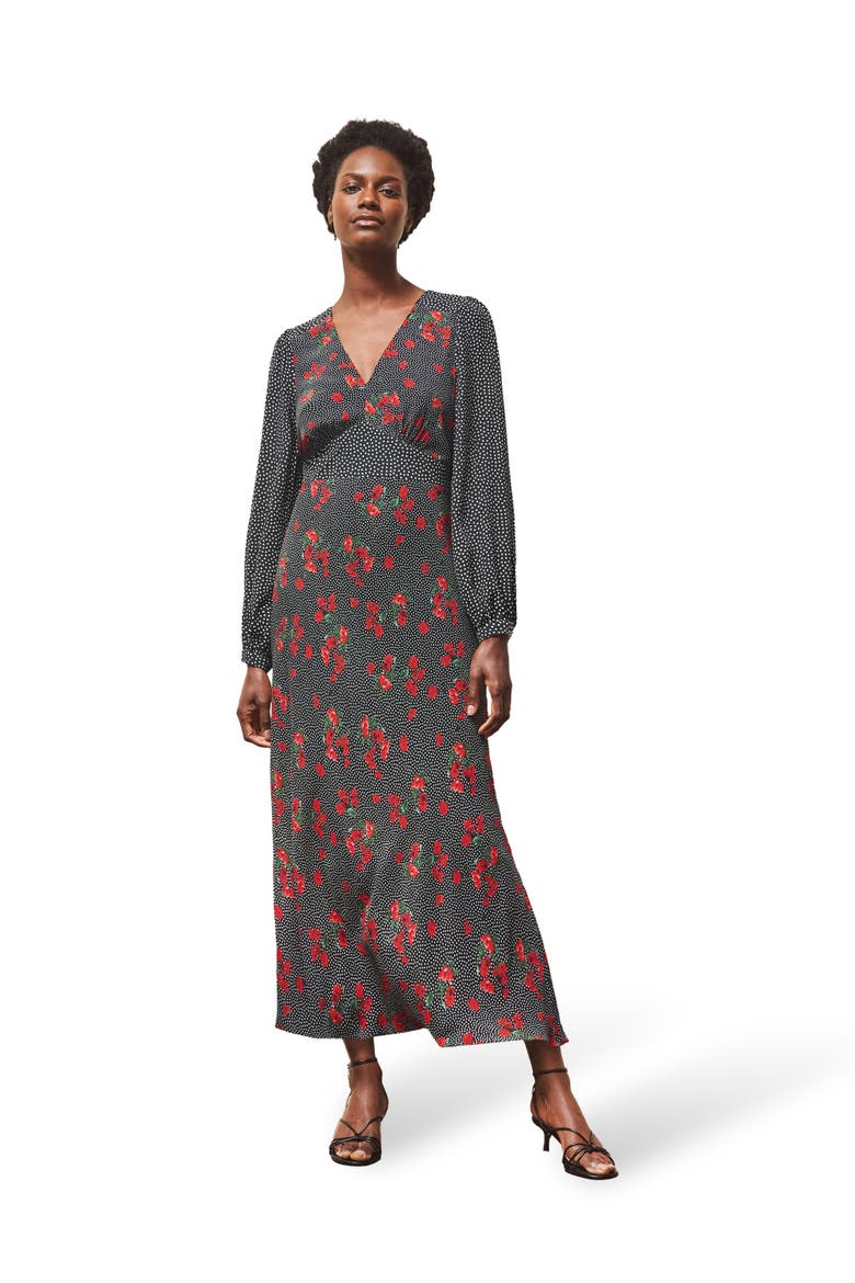Floral And Spot Mix Dress, Main, color, Red