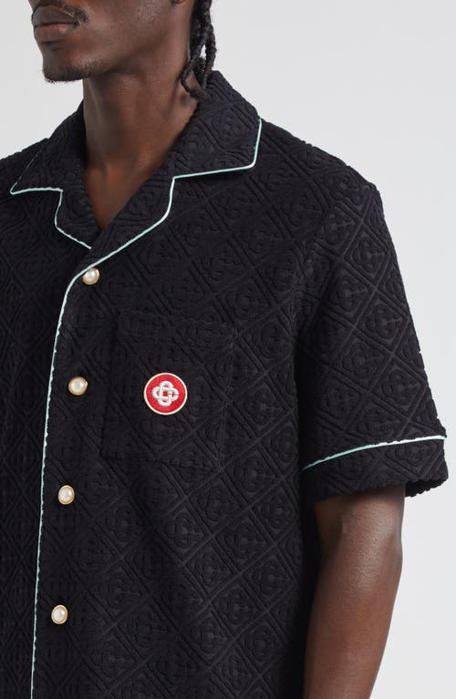 Casablanca Black Shirt With Classic Lapels And All-over Embossed Monogram In Black