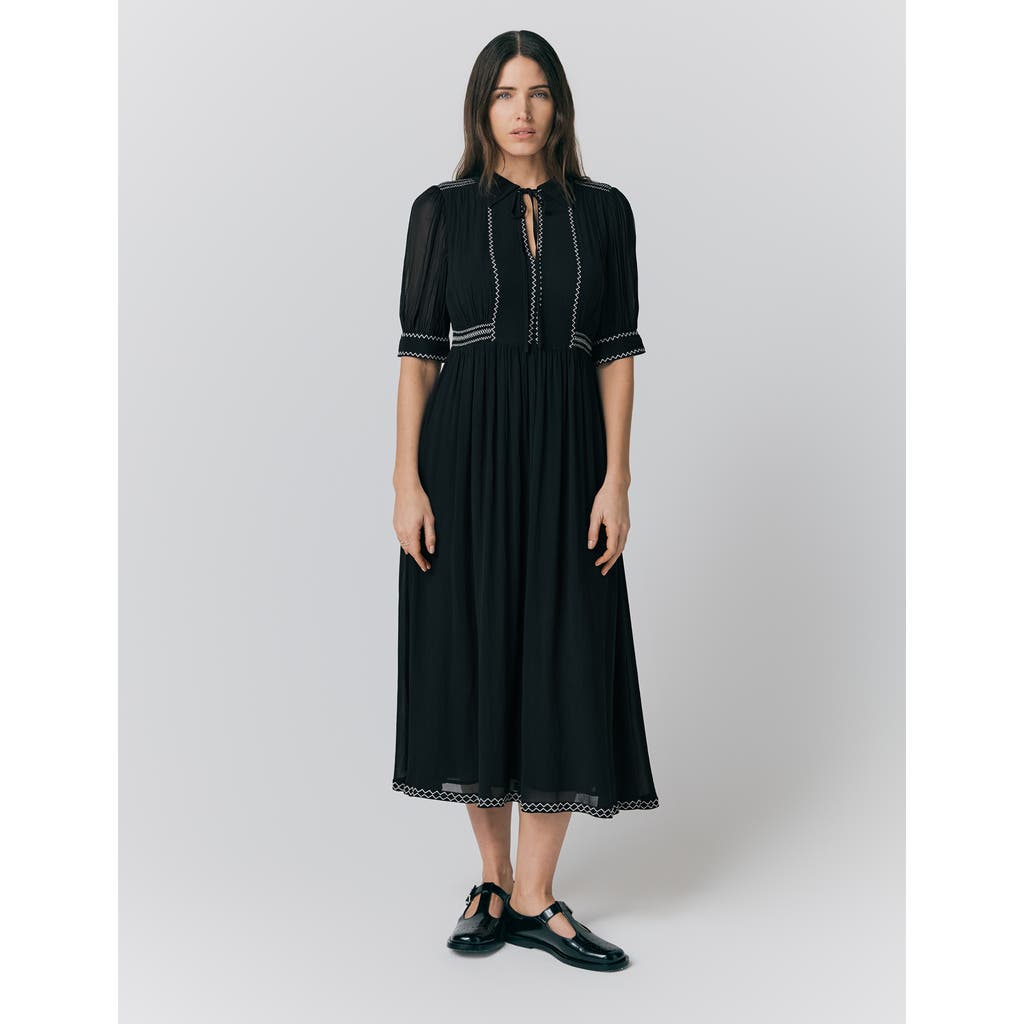 Ghost London Emma Georgette Embroidered Midi Dress In Black