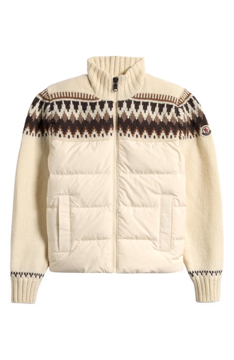 Kids' Fair Isle Wool Knit & Quilted Down Cardigan