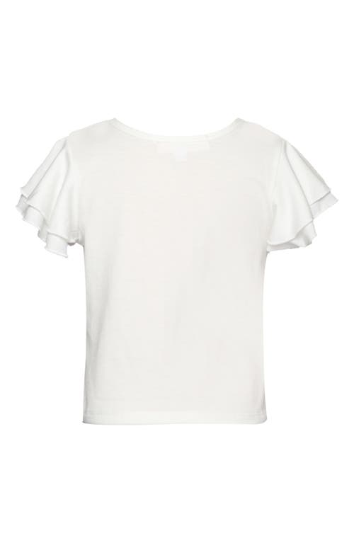 Truly Me Kids' Pineapple Embellished Flutter Sleeve T-shirt In White