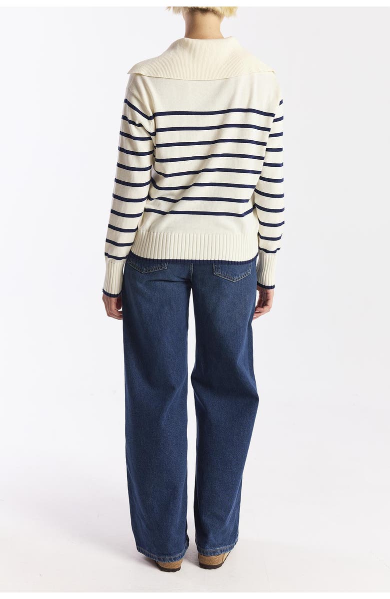 WISPR Stripe Lace Up Collared Knit Sweater, Alternate, color, Cream/Navy, Tangerine