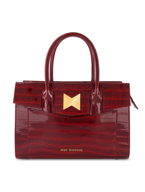 Gold Plated Hardware Crocodile Embossed Leather Tote Bag