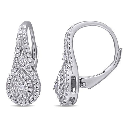 Diamond Teardrop Halo Leverback Earrings